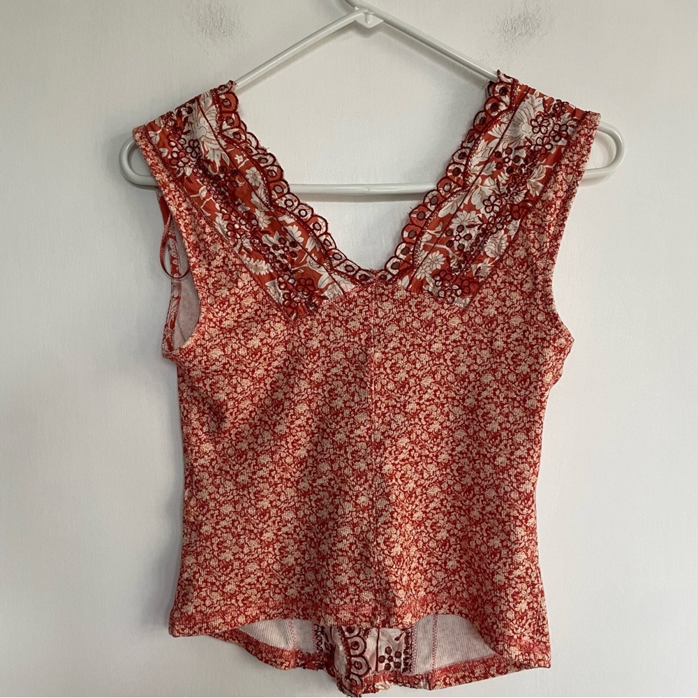 Free People Gesibelle Printed Set Pink Floral Eyelet Embroidery Tank Skirt XS - Picture 3 of 14